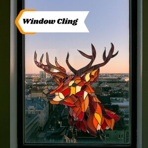 Stag Deer Stained Glass Window Cling Window Sticker Decal Film With ...