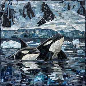 Orca Pod Stained Glass Look Art on Glossy Ceramic Decorative Tile Gift Artful Mosaic Wall Decor