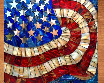 American Flag Stained Glass Look Art on Glossy Ceramic Tile Tileful Artful Display Piece and Gift