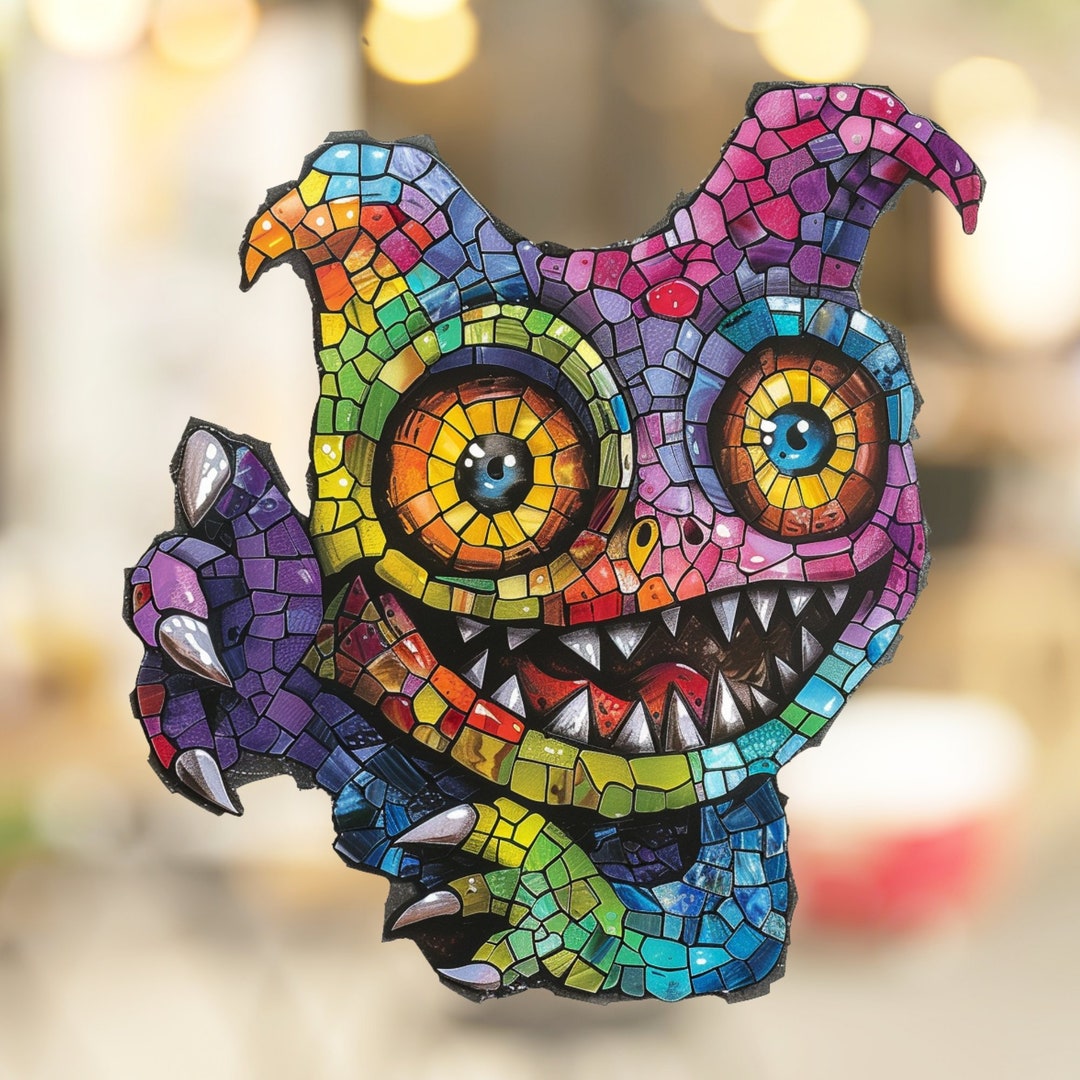 Copy Monster Pattern Glass Cute Monster Halloween Stained Glass Look Window Cling Decal Sticker ...