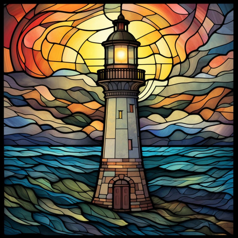 Lighthouse Stained Glass Window Cling Lighthouse Storm on Etsy