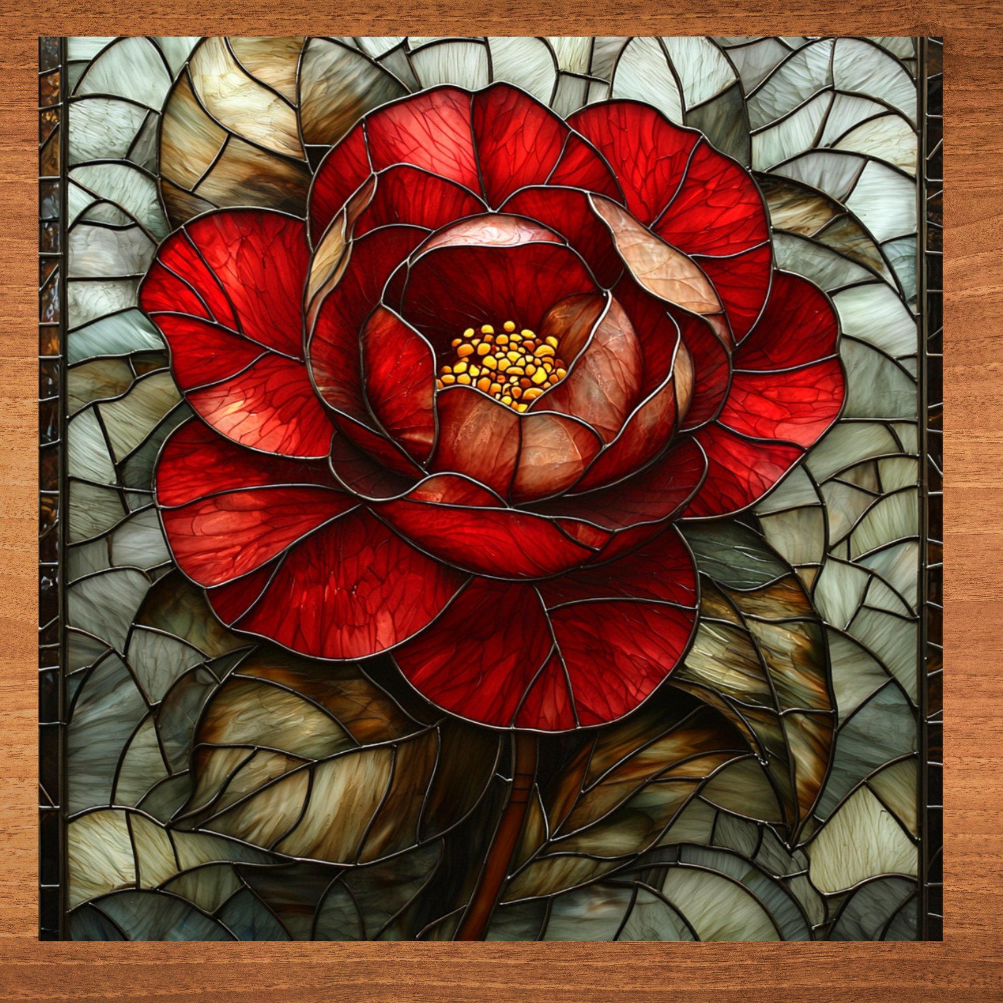 Middlemist Red Camellia Ceramic Tile Art Book Nook Bookshelf