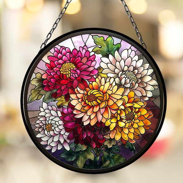 Chrysanthemum November Beautiful Birth Month Suncatcher for Mothers Day Birthday Gift for Her Mom Wife Mother Grandmother