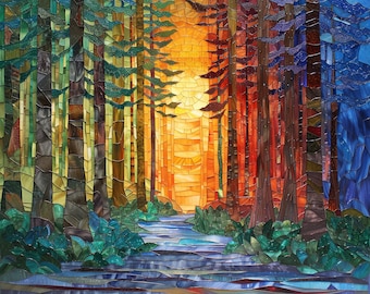 Redwood National Park Jigsaw Puzzle, Beautiful Stained Glass Look, Gift for Nature Lover, Giftfor National Park Fan, Family