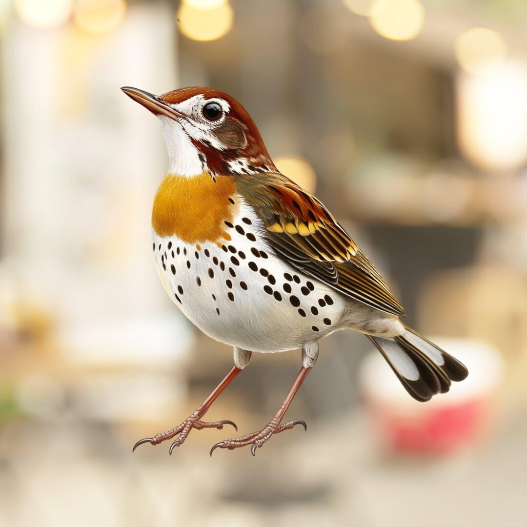 Thrush Bird Sticker Wood Thrush Bird Window Cling No Adhesive, Easy to Place and Reuse ...