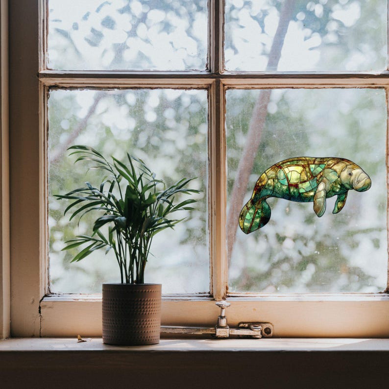 Dugong Window Cling Stained Glass Look Decal Sticker Window Film No ...
