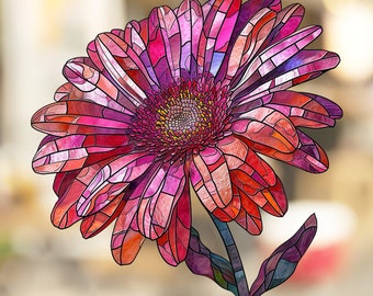 Gerbera Stained Glass Window Cling Beautiful Flower Window Artwork Window Decal Sticker Vinyl Film Gift for Nature Lover Her Mom