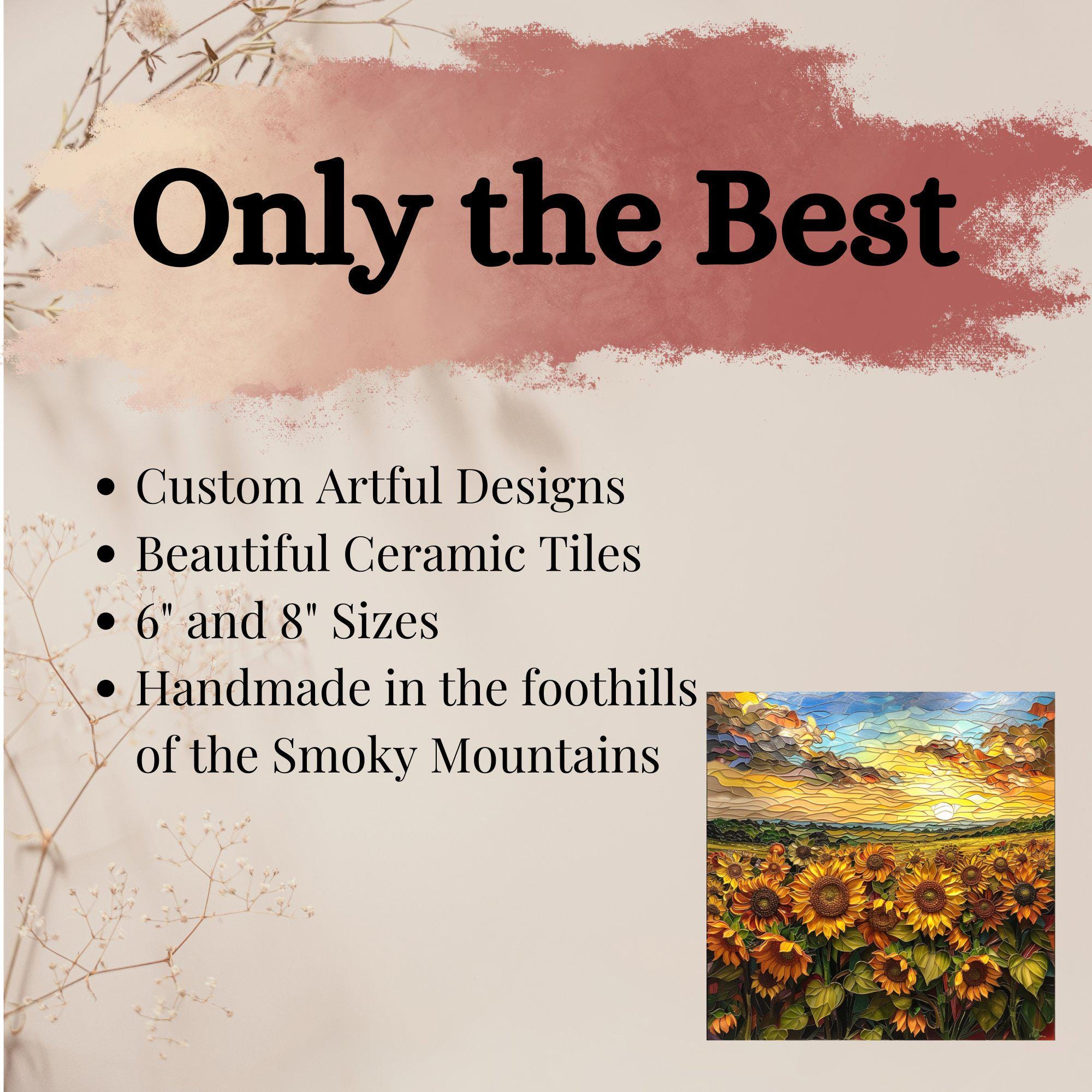 Sunflower field Ceramic Art Tile Stained Glass Look Glossy Bookshelf Book Nook Wall Decor Gift for Her Christmas