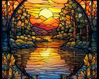 Calm Lake Stained Glass Window Cling