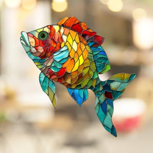 Parrotfish Stained Glass Window Cling Window Sticker Decal - No Adhesive Required, Reusable Gift for Her Him Home