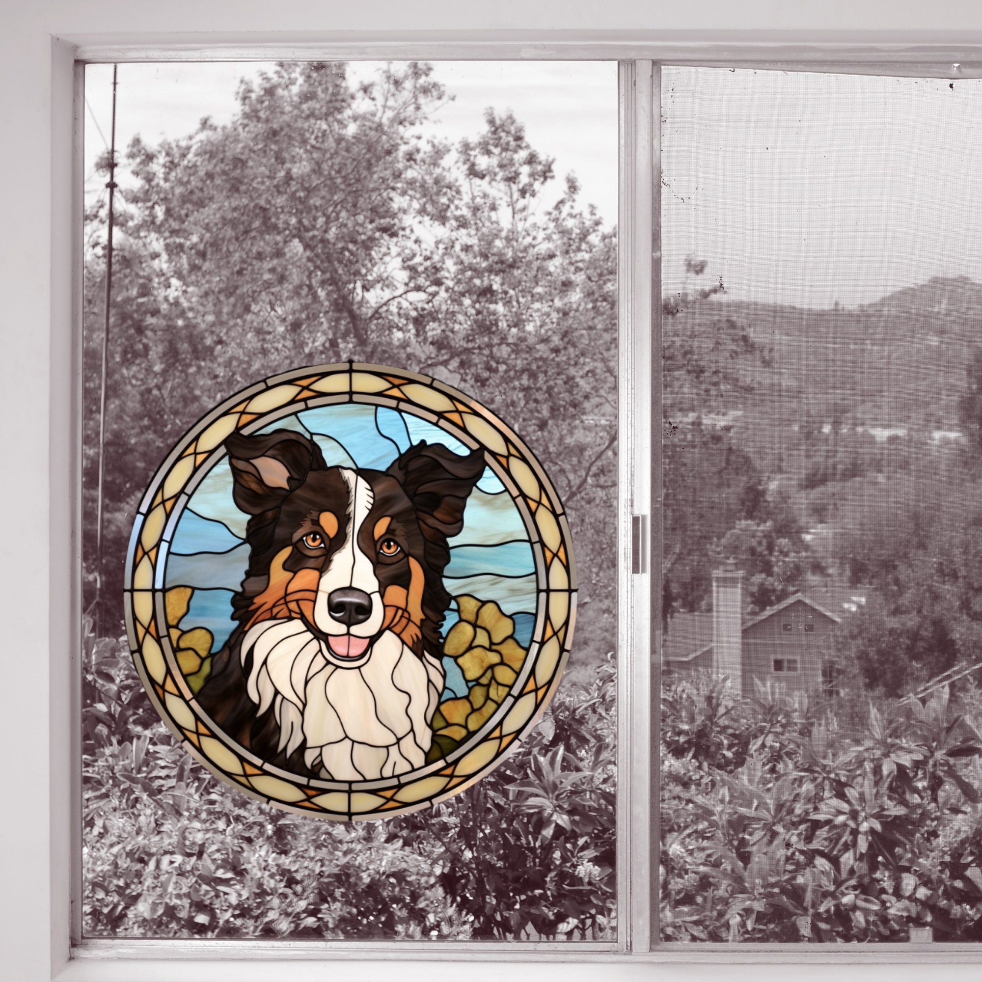 Border Collie Stained Glass Window Cling 3 Convenient Sizes Etsy