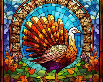 Turkey Stained Glass Window Cling Fall Decor Vinyl Window Decal Suncatcher Window Decor Window Decoration Thanksgiving Art