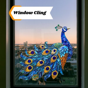 Peacock Stained Glass Window Cling Decal Sticker Vinyl Window Film ...