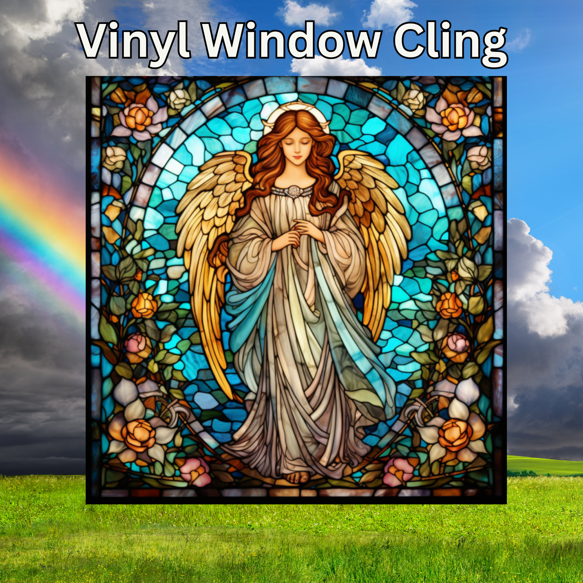 Angel Stained Glass Window Cling Religious Art Christian Art Faux