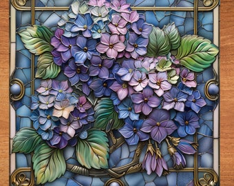 Azulejo de cerámica con diseño de hortensias, estilo Art Nouveau Deco, decoración de pared, mesa de centro, estantería, regalo para ella, mamá, amiga, arte floral.
