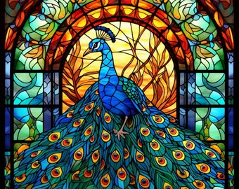 Peacock Stained Glass Window Cling