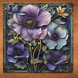 Anemones Ceramic Art Tile Art Nouveau Deco Wall Decor Coffee Table Bookshelf Decoration Gift for Her Mom Friend Art Flower