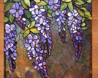 Wisteria Stained Glass Look Art on Glossy Ceramic Tile Tileful Artful Display Piece and Gift