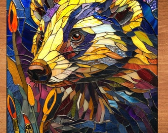 Badger Stained Glass Look Art on Glossy Ceramic Decorative Tile Tileful Artful Mosaic Wall Decor