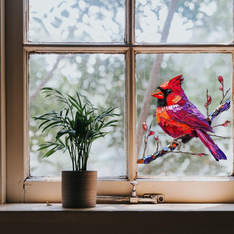 Northern Cardinal Window Cling Sticker Decal Window Film Gift for Bird ...
