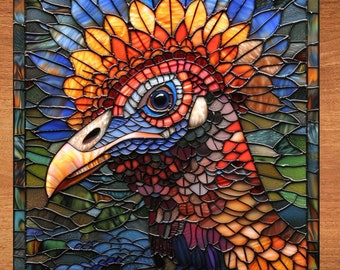 Wild Turkey Stained Glass Look Art on Glossy Ceramic Decorative Tile Tileful Artful Mosaic Wall Decor