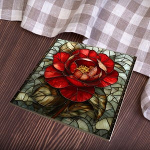Middlemist Red Camellia Ceramic Tile Art Book Nook Bookshelf Coffee ...