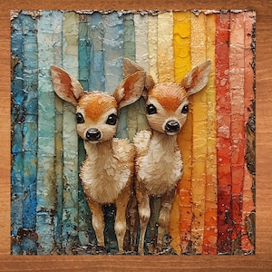 Two Fawn Deer Decorative Tile Ceramic Art Tile Wall Decor Bookshelf Book Nook Wall Art Gift for Her House Decoration
