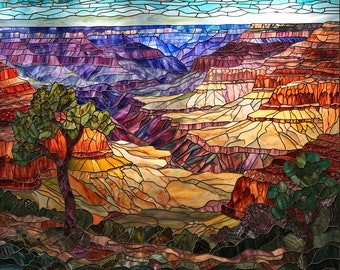 Grand Canyon National Park Stained Glass Window Cling Decal Sticker Vinyl Window Film Gift for Nature Park Lover