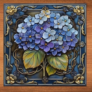 Hydrangea Ceramic Art Tile Art Nouveau Deco Wall Decor Coffee Table Bookshelf Decoration Gift for Her Mom Friend Art Flower