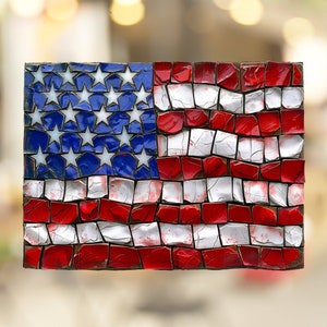 USA Flag Stained Glass Look Patriotic Window Cling for Memorial Day 4th of July Independence Day Veterans Day