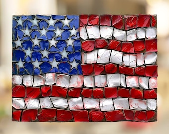 USA Flag Stained Glass Look Patriotic Window Cling for Memorial Day 4th of July Independence Day Veterans Day