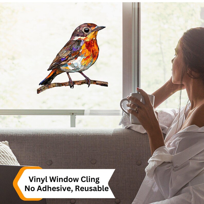 Thrush Bird Sticker Hermit Thrush Window Cling Sticker Decal Window Film Gift for Bird ...