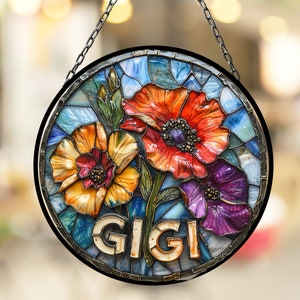 Gigi and Flowers Suncatcher for Window Decor Gift for Mothers Day Birthday Gift for Her Mom Mother Grandmother Daughter Friend Gift
