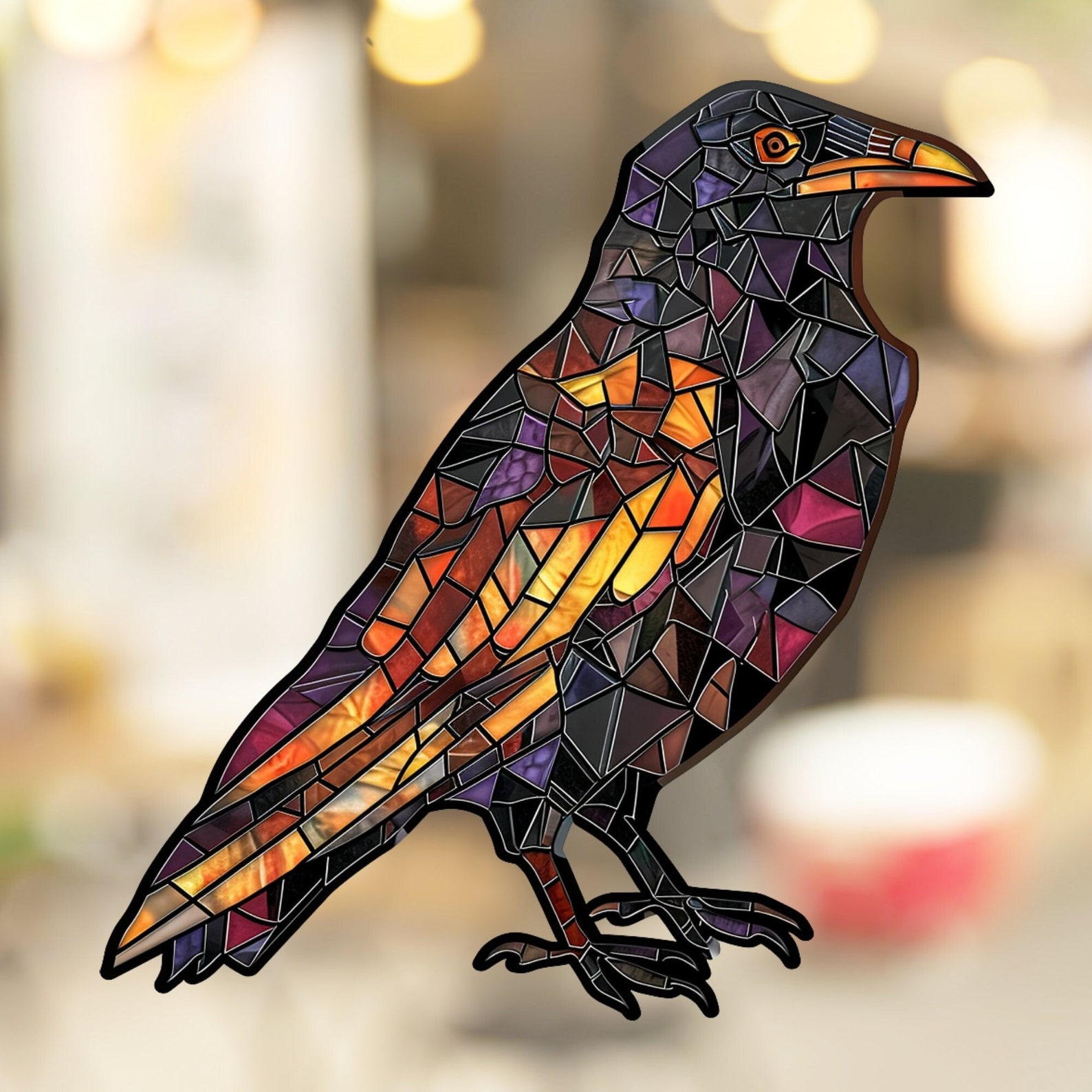 Raven Window Frame Raven Stained Glass Window Cling Decal Sticker Vinyl Window Film Artful ...
