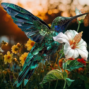 Green Hummingbird Stained Glass Window Cling Humming Bird Window ...