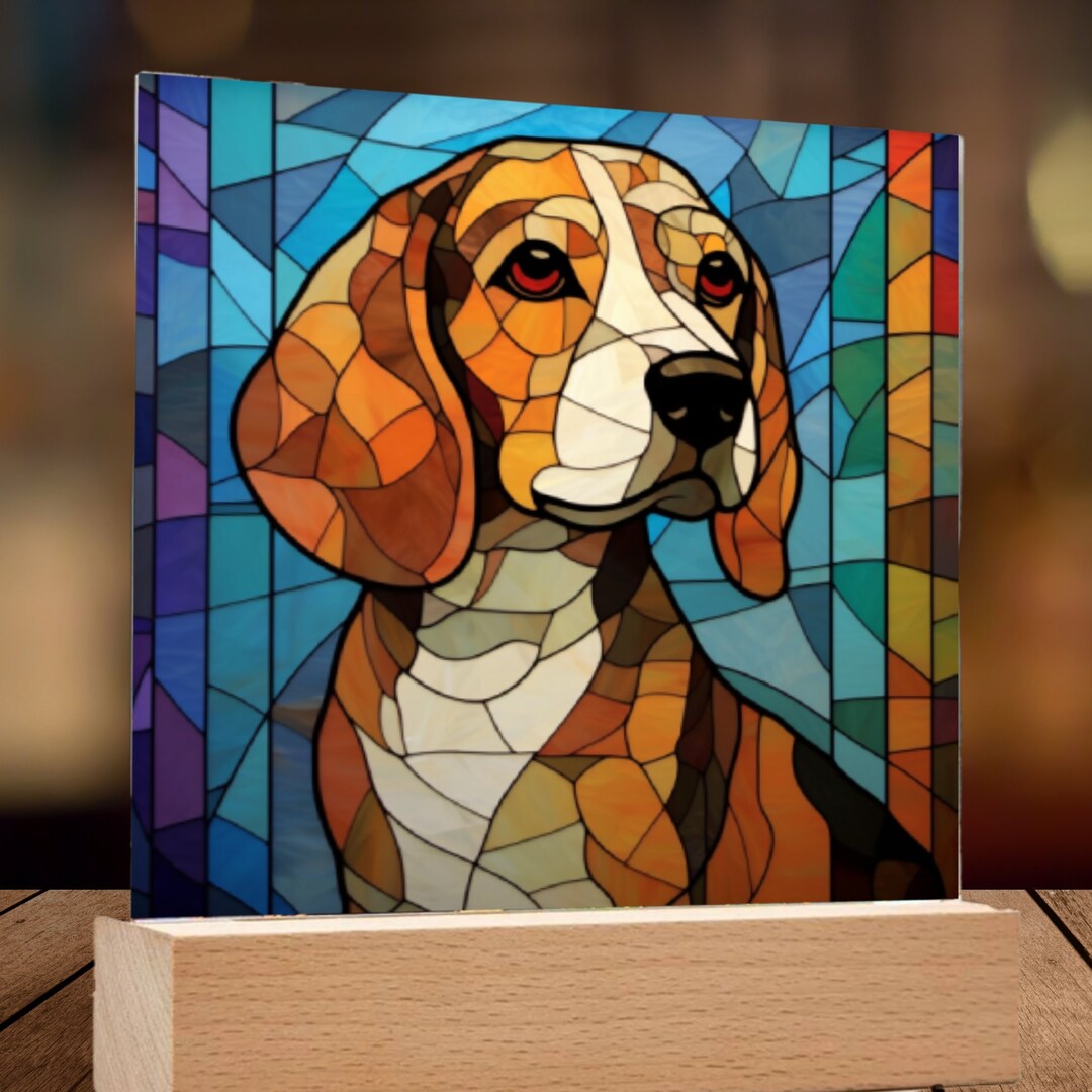 Beagle Faux Stained Glass Acrylic Art Panel LED Night Light Desktop Art