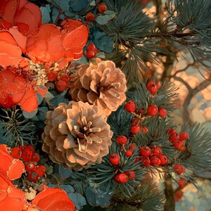 Christmas Pinecones Berries Stained Glass Ceramic Tile | Holiday Wall Art | Christmas Gift