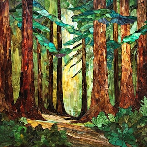 Redwood National Park Stained Glass Window Cling Decal Sticker Vinyl Window Film Gift for Nature Park Lover