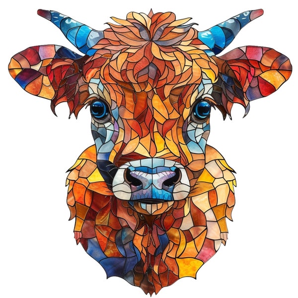 Baby Highland Cow Stained Glass Window Cling Window Sticker Decal Film with Vibrant Colors Unique Gift for Him Outdoor Lover