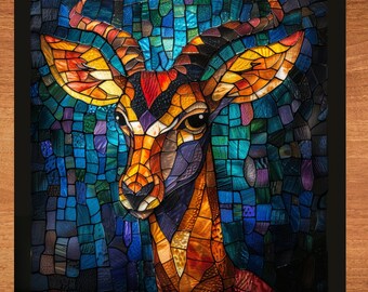 Impala Stained Glass Look Art on Glossy Ceramic Decorative Tile Tileful Artful Mosaic Wall Decor