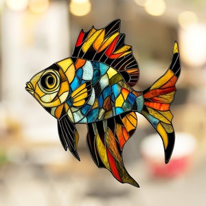 Banggai Cardinalfish Stained Glass Window Cling Window Sticker Decal - No Adhesive Required, Reusable Gift for Her Him Home