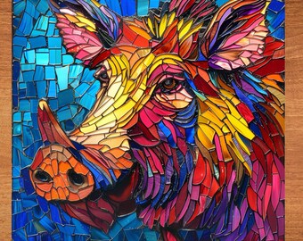 Warthog Stained Glass Look Art on Glossy Ceramic Decorative Tile Tileful Artful Mosaic Wall Decor