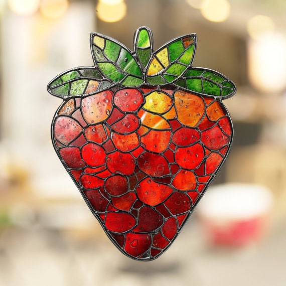 Strawberry ACRYLIC SUNCATCHER ORNAMENT, Stained Glass Style, Home Decor