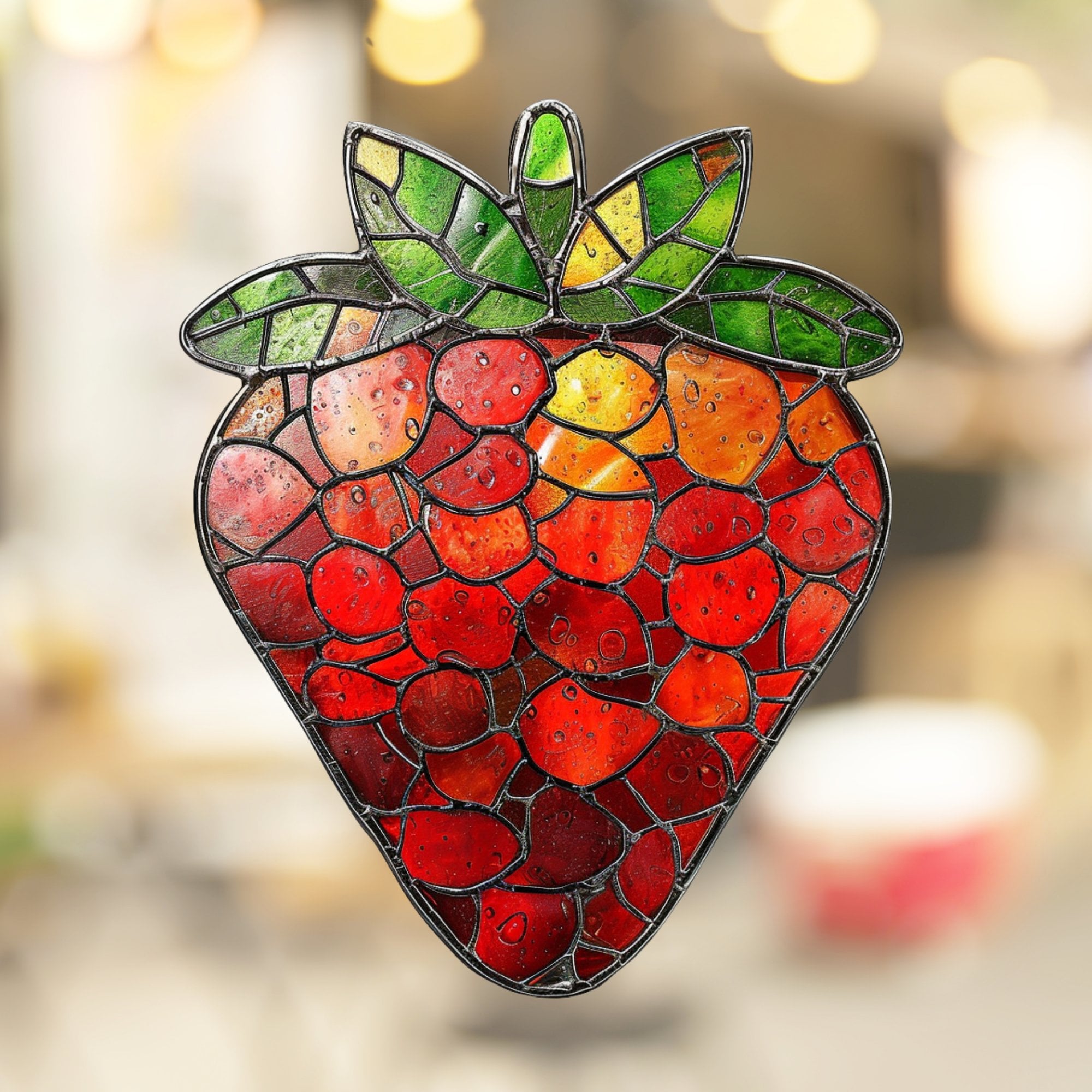 Strawberry ACRYLIC SUNCATCHER ORNAMENT, Stained Glass Style, Home Decor