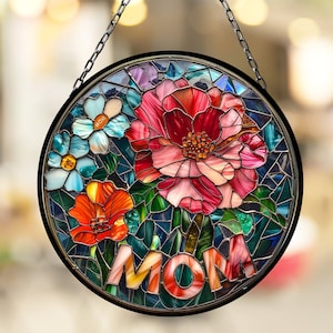 Mom Flowers Suncatcher for Window Decor Gift for Mothers Day Birthday Gift for Her Mom Mother Grandmother Daughter Friend Gift for Me