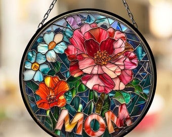 Mom Flowers Suncatcher for Window Decor Gift for Mothers Day Birthday Gift for Her Mom Mother Grandmother Daughter Friend Gift for Me