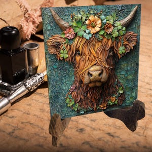 Irish Highland Cow Ceramic Art Tile Artful Bookshelf Book Nook Wall Decor Gift for Her Saint Patrick's Day Springtime Irish afbeelding 8