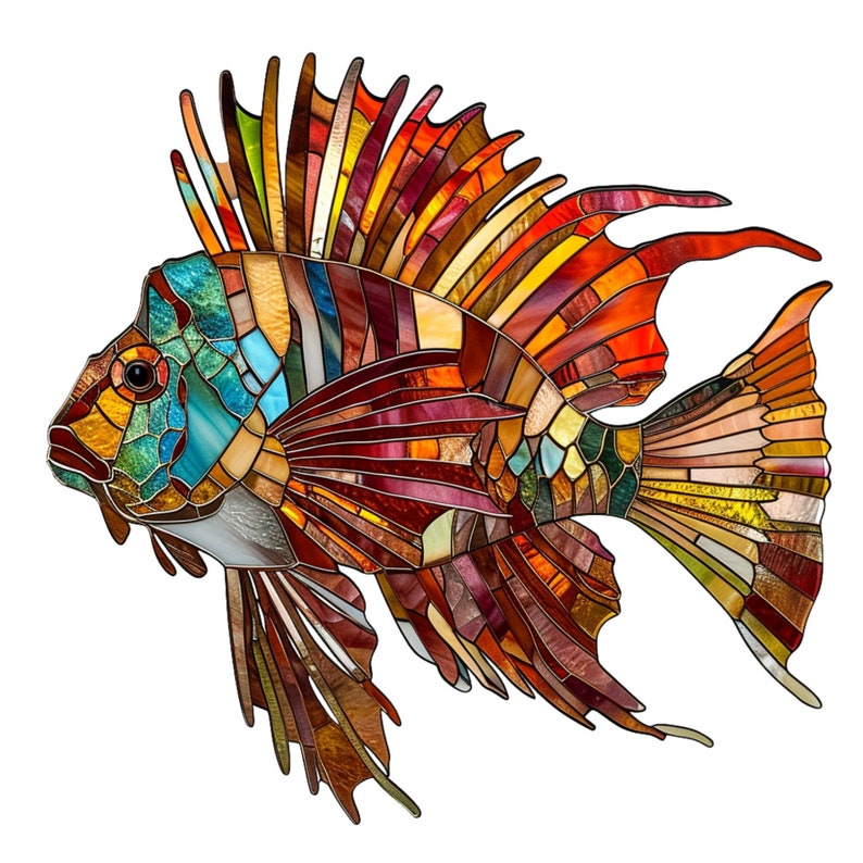 Lionfish Stained Glass Window Cling Window Sticker Decal No Adhesive Required, Reusable Gift for Her Him Home image 2