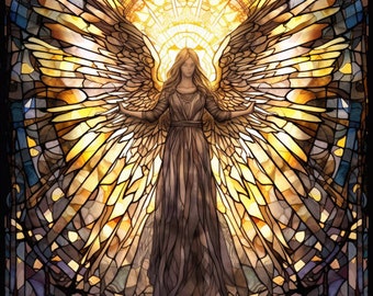Angel Stained Glass Window Cling Religious Art Christian Art Faux Stained Glass Window Art Suncatcher Window Hanging
