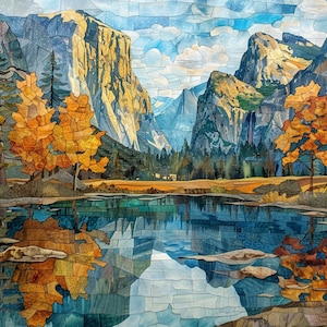 Yosemite National Park Jigsaw Puzzle, Beautiful Stained Glass Look, Gift for Nature Lover, Giftfor National Park Fan, Family
